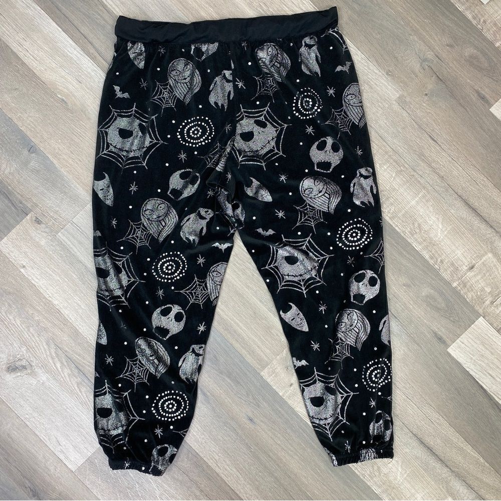 Disney‎ Nightmare Before Christmas Velour Foil Sleep Joggers Black Silver XL - Picture 3 of 8